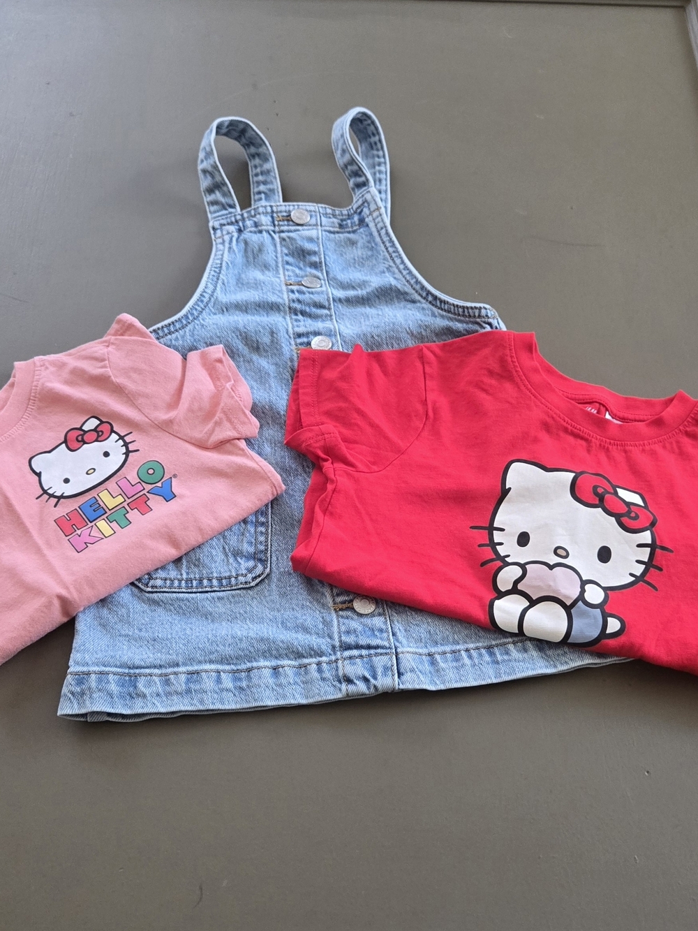 Hello Kitty Pink & Red Tees with Light Denim Overall Dress
